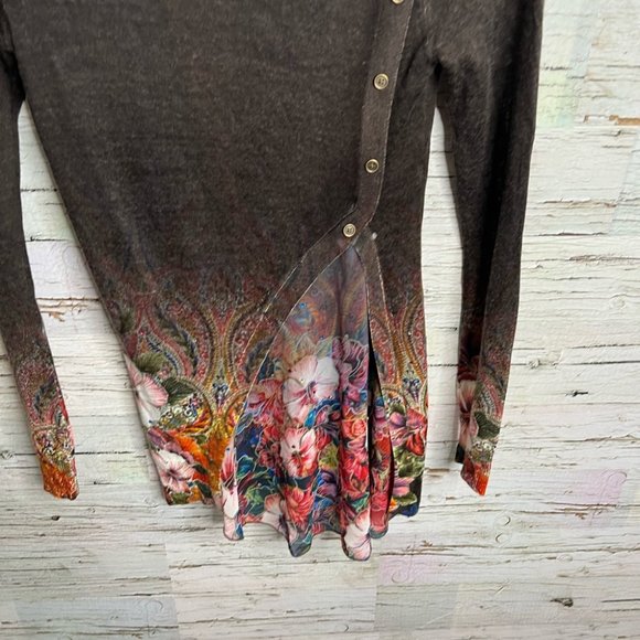 Desigual long freya sweater brown turtleneck floral size xs - Picture 3 of 8